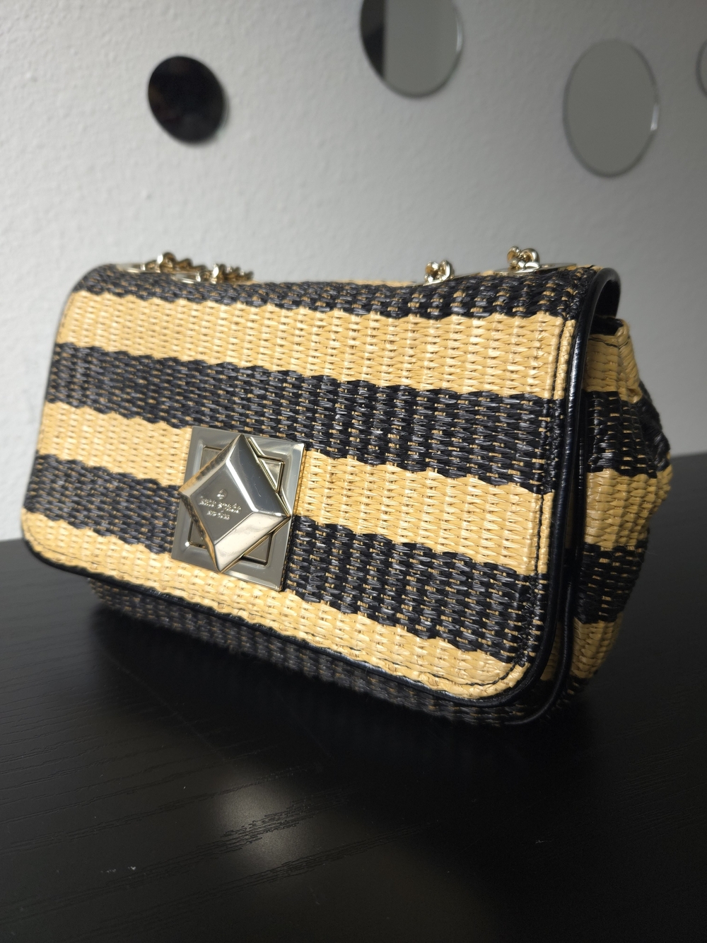 Kate Spade Evelyn Small Striped Woven Crochet Rafia Straw Shoulder Crossbosy Bag